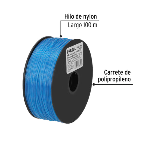 Carrete con 100 m de hilo para pesca azul calibre 0.70 mm | HIPE-70 | 27064