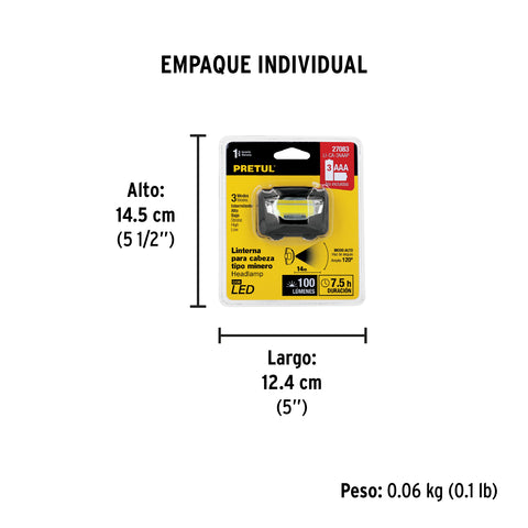 Linterna de minero LED 100 lm de 3 pilas AAA, PRETUL | LI-CA-3AAAP | 27083