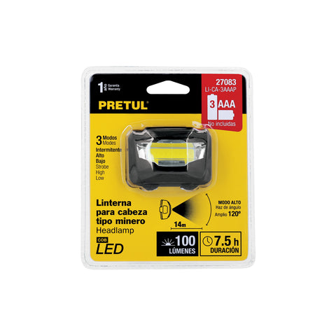 Linterna de minero LED 100 lm de 3 pilas AAA, PRETUL | LI-CA-3AAAP | 27083