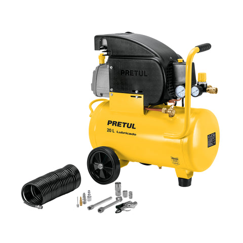 Kit Compresor lub, 20L, manguera y accesorios, 127V, PRETUL | COMP-KIT20P2 | 27106