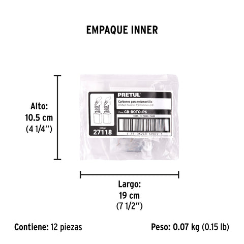 Bolsa con 2 carbones d/repuesto p/ROTO-1/2P6 y 3/8P6, TRUPER | CB-ROTO-P6 | 27118