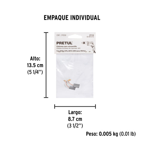Bolsa con 2 carbones d/repuesto p/ROTO-1/2P6 y 3/8P6, TRUPER | CB-ROTO-P6 | 27118