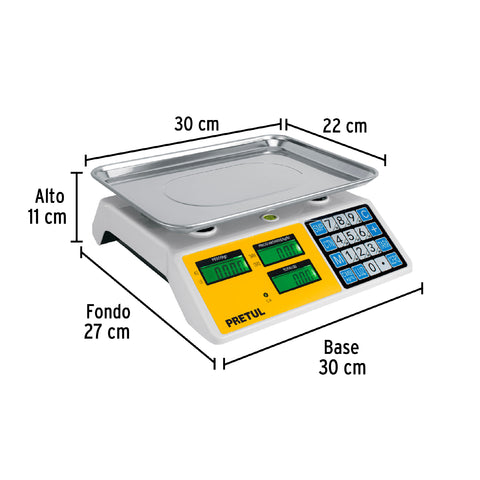 Báscula electrónica multifunciones 30 kg, Pretul | BASE-30P | 27119