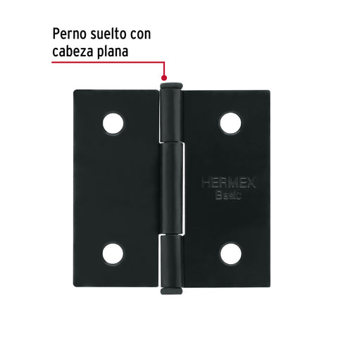 Bisagra cuadrada 2', negro mate, cabeza plana, BASIC | BC-206PP | 27132