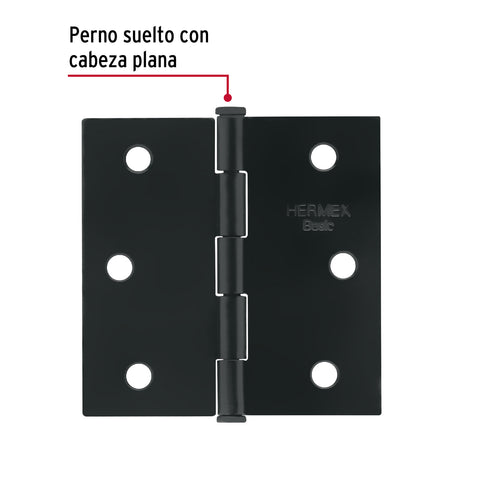 Bisagra cuadrada 2-1/2', negro mate, cabeza plana, BASIC | BC-256PP | 27133