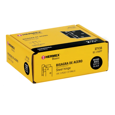 Bisagra cuadrada 2-1/2', negro mate, cabeza plana, BASIC | BC-256PP | 27133