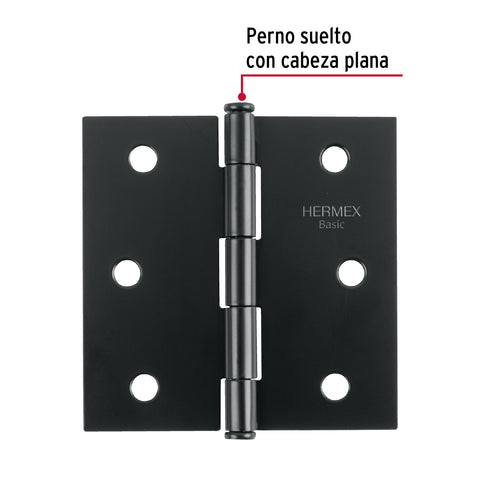 Bisagra cuadrada 3', negro mate, cabeza plana, BASIC | BC-306PP | 27134