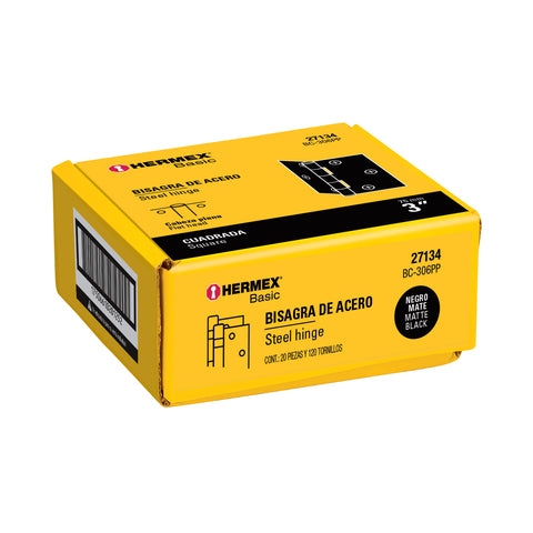 Bisagra cuadrada 3', negro mate, cabeza plana, BASIC | BC-306PP | 27134