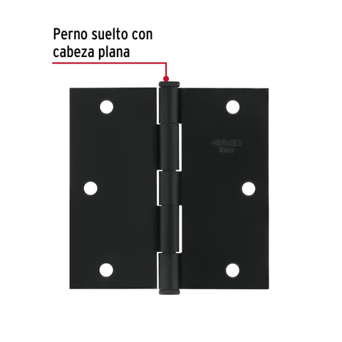 Bisagra cuadrada 3-1/2', negro mate, cabeza plana, BASIC | BC-356PP | 27135