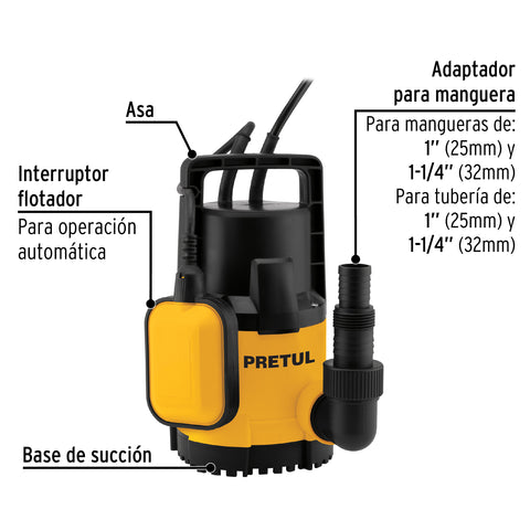 Bomba sumergible plástica, 1/2 HP para agua limpia, PRETUL | BOS-1/2LPP | 27195