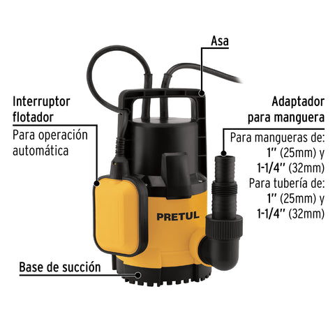 Bomba sumergible plástica, 3/4 HP para agua limpia, PRETUL | BOS-3/4LPP | 27196