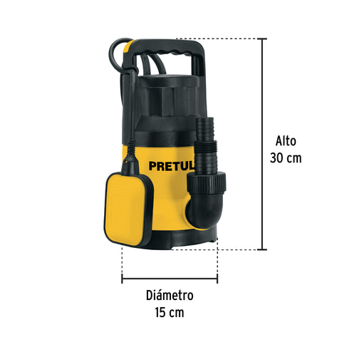Bomba sumergible plástica, 1 HP para agua limpia, PRETUL | BOS-1LPP | 27197