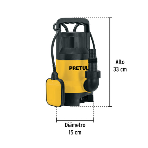 Bomba sumergible plástica, 1 HP para agua sucia, PRETUL | BOS-1SPP | 27198