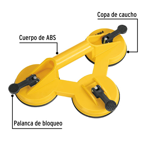 Ventosa de plástico para vidrio, 3 copas de succión, Pretul | VEVI-3 | 28028