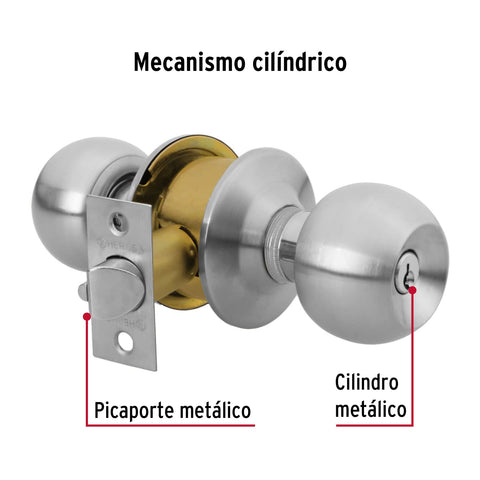 Cerradura esfera cilíndrico, recámara, cromo, blíster, BASIC | BAL-CM-RPB | 28053