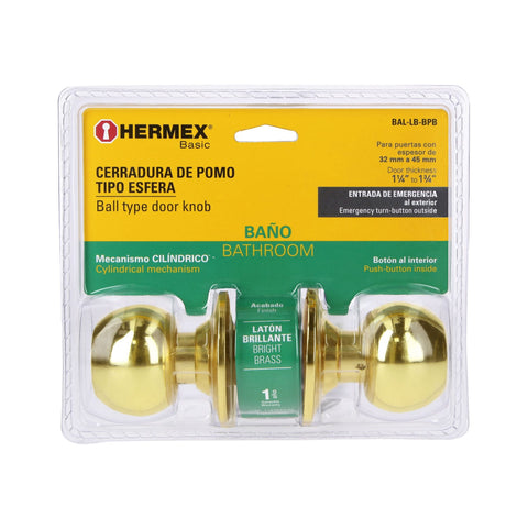 Cerradura esfera cilíndrico, baño, brillante, blíster, BASIC | BAL-LB-BPB | 28054