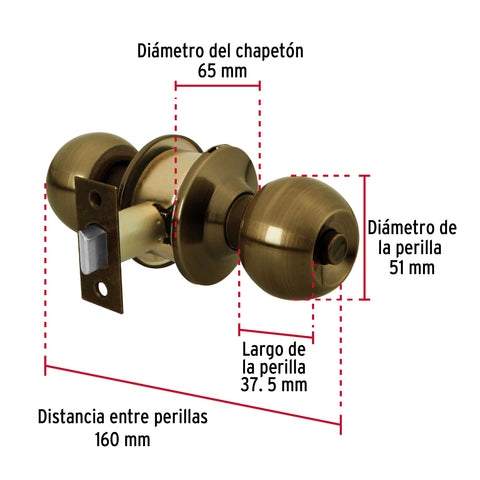 Cerradura esfera cilíndrico, baño, antiguo, blíster, BASIC | BAL-LA-BPB | 28055