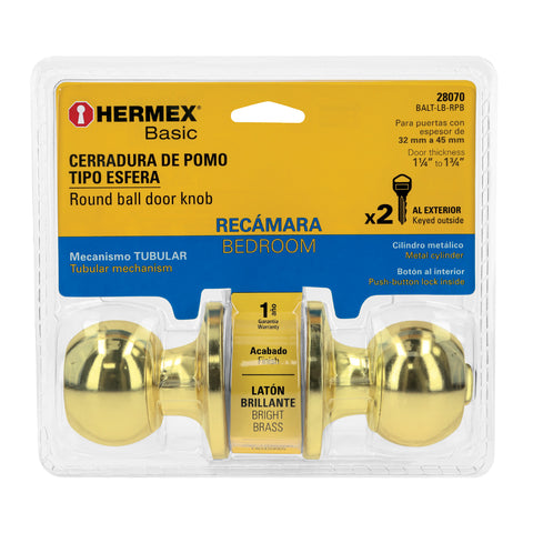 Cerradura esfera tubular, recámara,brillante, blíster, BASIC | BALT-LB-RPB | 28070