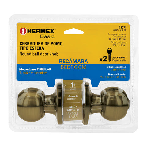 Cerradura esfera tubular, recámara, antiguo, blíster, BASIC | BALT-LA-RPB | 28071