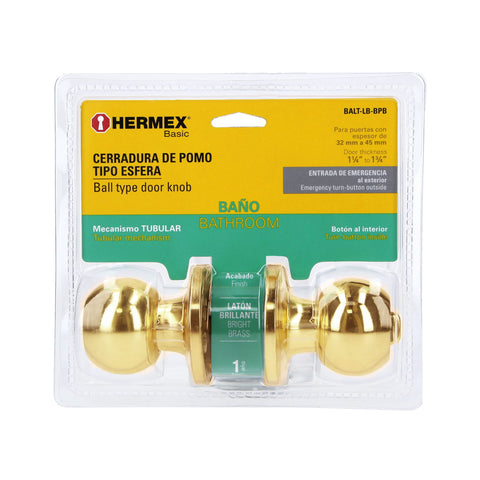 Cerradura esfera tubular, baño, brillante, blíster, BASIC | BALT-LB-BPB | 28073