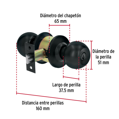 Cerradura tipo esfera, cilíndrico, entrada, negro, BASIC | BAL-NE-EP | 28137