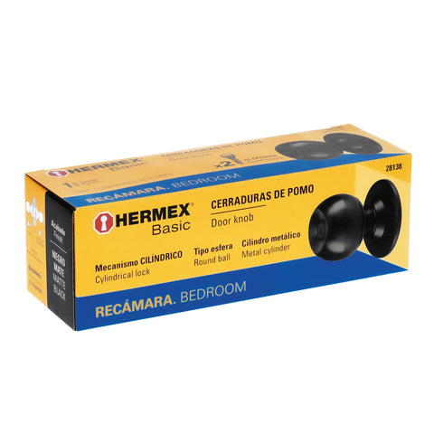 Cerradura tipo esfera, cilíndrico, recámara, negro, BASIC | BAL-NE-RP | 28138