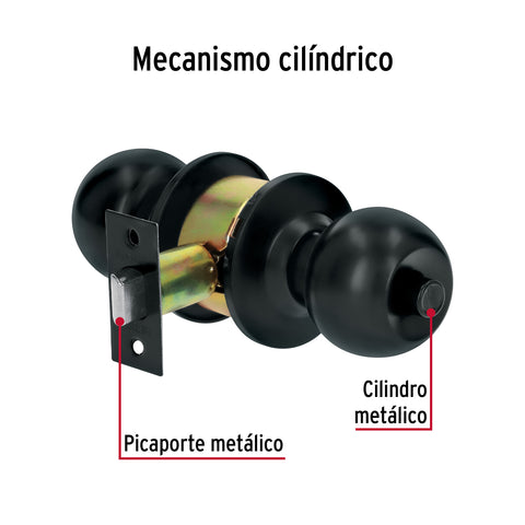 Cerradura tipo esfera, cilíndrico, baño, negro, BASIC | BAL-NE-BP | 28139