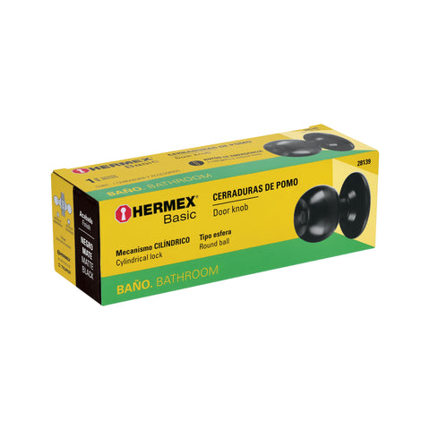 Cerradura tipo esfera, cilíndrico, baño, negro, BASIC | BAL-NE-BP | 28139