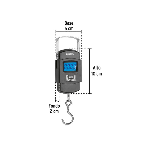 Báscula electrónica colgante, de pilas, 50 kg, Pretul | BASE-50CP | 28180