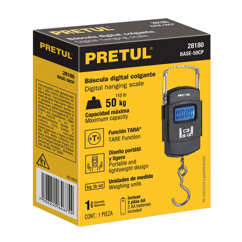 Báscula electrónica colgante, de pilas, 50 kg, Pretul | BASE-50CP | 28180