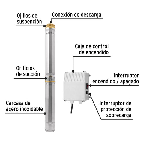 Bomba sumergible tipo bala, 2HP, uso agrícola, PRETUL | BOS-2LMP | 28201