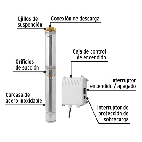 Bomba sumergible tipo bala, 1-1/2HP, uso agrícola, PRETUL | BOS-1-1/2LMP | 28202