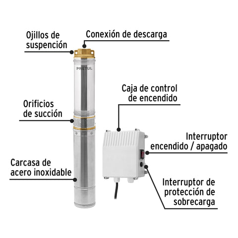 Bomba sumergible tipo bala, 1HP, uso agrícola, PRETUL | BOS-1LMP | 28203