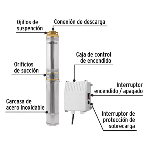 Bomba sumergible tipo bala, 3/4HP, uso agrícola, PRETUL | BOS-3/4LMP | 28204