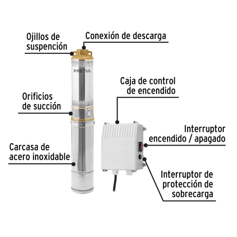 Bomba sumergible tipo bala, 1/2HP, uso agrícola, PRETUL | BOS-1/2LMP | 28205