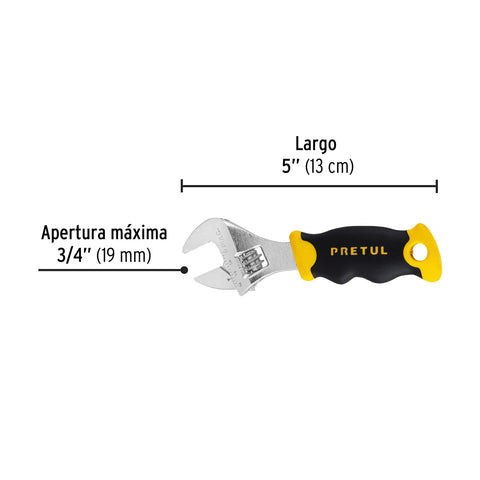 Llave ajustable (perico corto) 5' cromada con grip, Pretul | PECO-5P | 28218