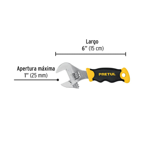 Llave ajustable (perico corto) 6' cromada con grip, Pretul | PECO-6P | 28219