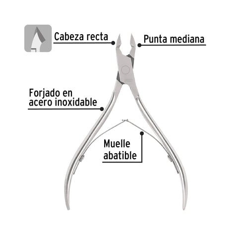 Alicate para manicure 4' cabeza recta, punta mediana, PRETUL | UNA-241P | 28227
