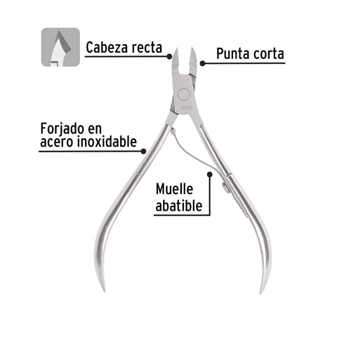 Alicate para manicure 4', cabeza recta, punta corta, PRETUL | UNA-238P | 28228