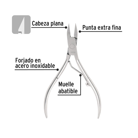 Alicate para pedicure 5' cabeza plana punta extrafina,PRETUL | UNA-350P | 28229