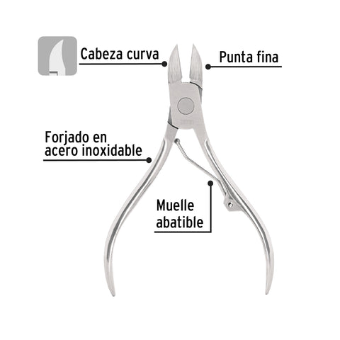 Alicate para pedicure 4', cabeza curva, punta fina, PRETUL | UNA-340P | 28231