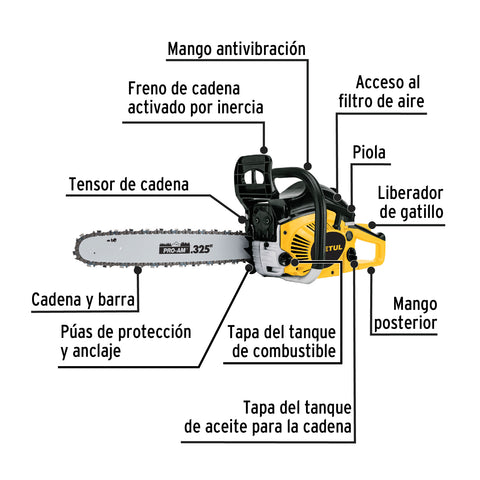 Motosierra 45 cc a gasolina con barra de 16', Pretul | MOT-4516P | 28248