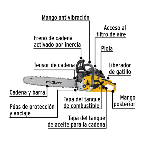 Motosierra 52 cc a gasolina con barra de 20', Pretul | MOT-5220P | 28249