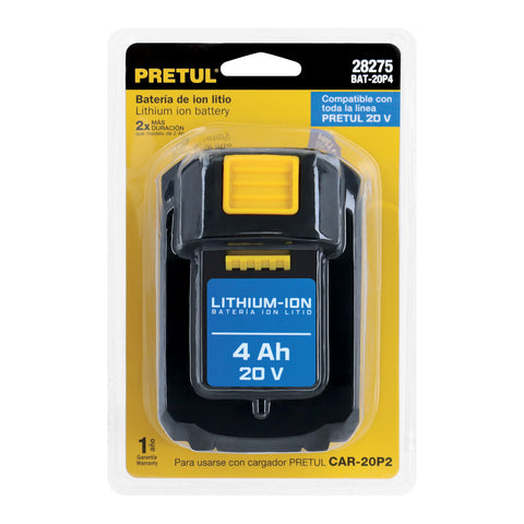 Batería ion litio, 20V, 4 Ah, PRETUL | BAT-20P4 | 28275
