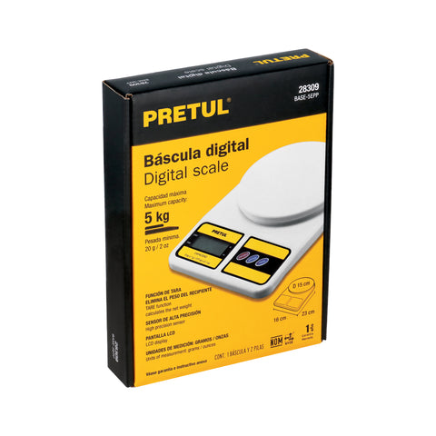 Báscula digital para cocina, plato de poliprop, 5 kg, Pretul | BASE-5EPP | 28309