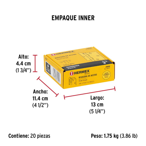 Bisagra cuadrada 3', latonado, cabeza plana, HERMEX BASIC | BC-301PP | 28800