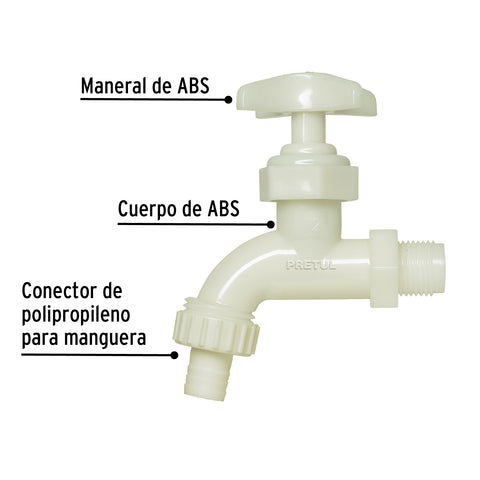 Llave p/manguera, de plástico 65g,1/2', granel, PRETUL | LL-17P | 29030
