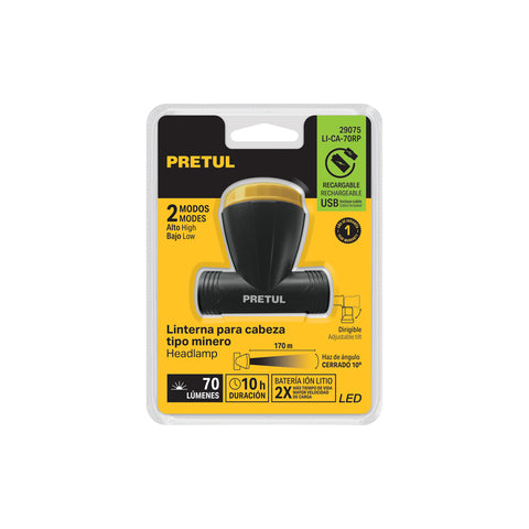 Linterna de minero LED, 70 lm, recargable, PRETUL | LI-CA-70RP | 29075