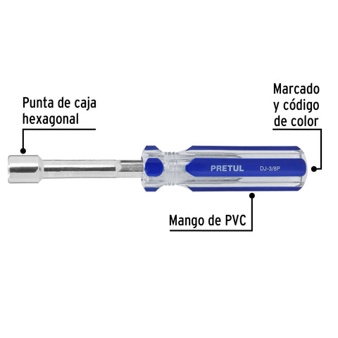 Desarmador de caja 3/8' mango de PVC, Pretul | DJ-3/8P | 29991