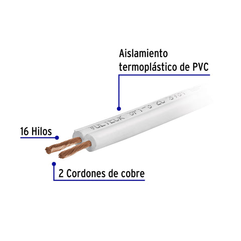 Metro de cordón dúplex flexible SPT 18 AWG en carrete 500 m | CDU-18-500 | 40045